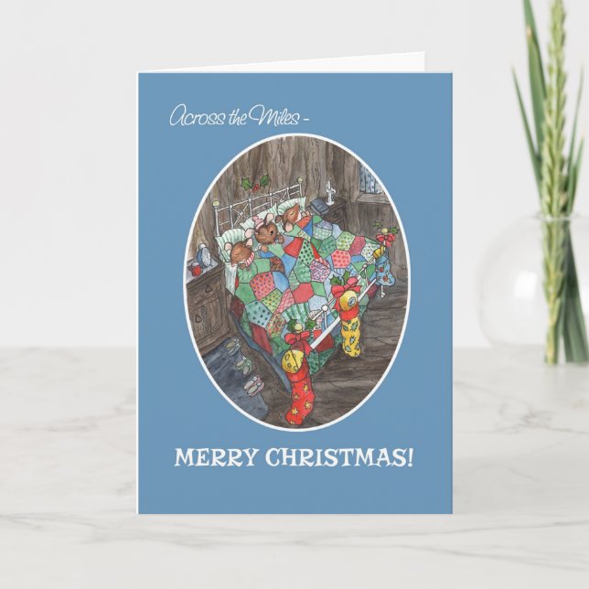 Cute Mice Christmas Stockings Merry Christmas Holiday Card (Front)