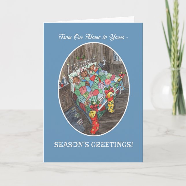 Cute Mice Christmas Stockings Season's Greetings Holiday Card (Front)