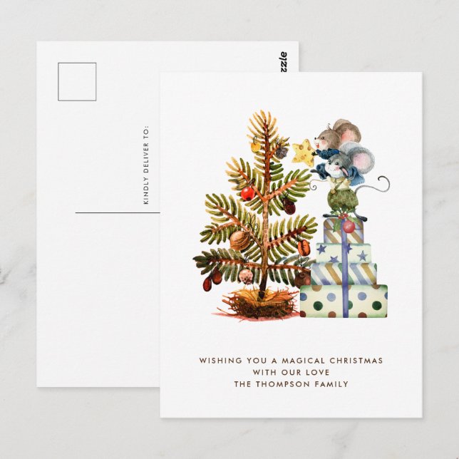 Cute Mice Christmas Tree Holiday Postcard (Front/Back)
