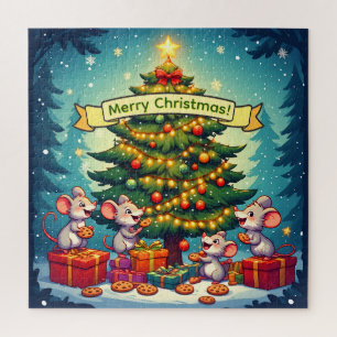 Cute Mice Cookies Christmas Tree Festive Cheerful Jigsaw Puzzle