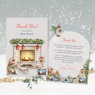 Cute Mice Cozy Winter Tea Party Baby Shower Thank You Card