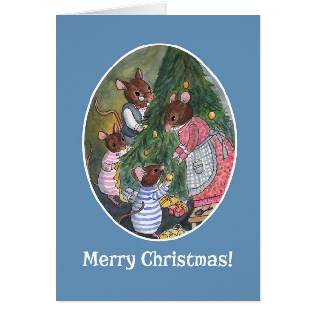 Cute Mice Family Decorating Christmas Tree (Front)