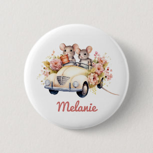 Cute Mice in a Car Kids Birthday Party Favour 2 Inch Round Button