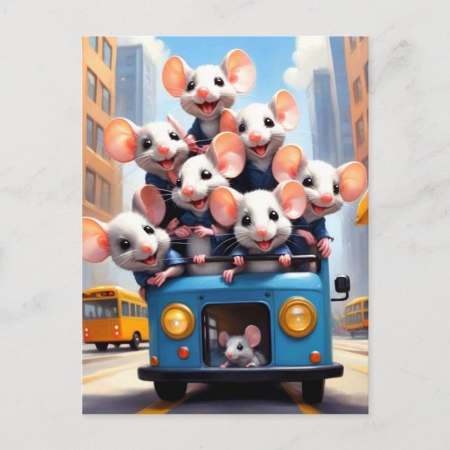 Cute Mice on a Bus Postcard (Front)