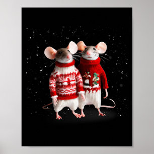 Cute Mice On A Snowy Picture Day In Christmas Swea Poster