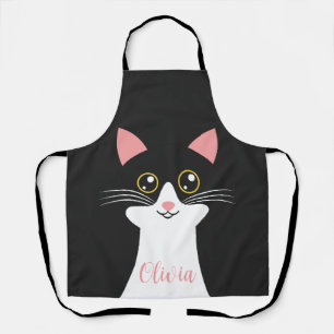 Cute Mid Century black cat portrait Apron