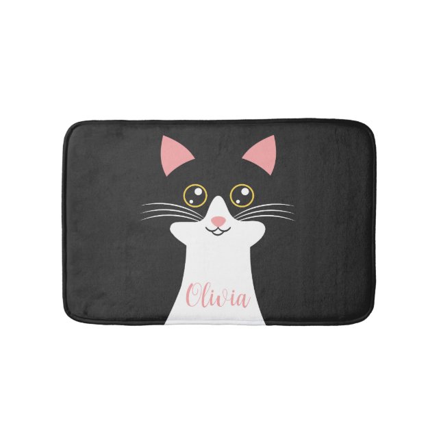 Cute Mid Century black cat portrait Bath Mat (Front)