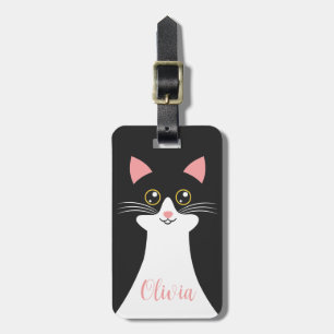 Cute Mid Century black cat portrait Luggage Tag