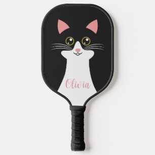 Cute Mid Century black cat portrait Pickleball Paddle