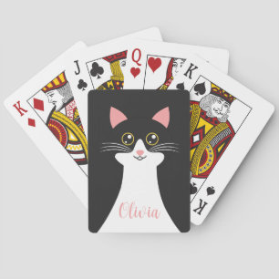Cute Mid Century black cat portrait Playing Cards