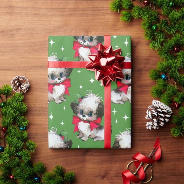 Cute Mid Century Retro Christmas Dog  Wrapping Paper (Holiday Gift)