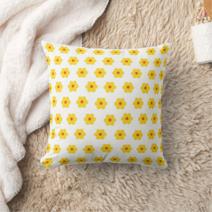 cute mid century retro yellow floral pattern throw pillow