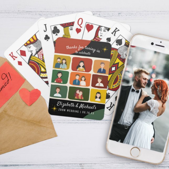 Cute Mid Century Style Virtual Video Wedding Favou Playing Cards (Creator Uploaded)