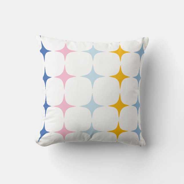 Cute Mid Mod Stars Pattern Minimalist Pink Yellow  Throw Pillow (Front)