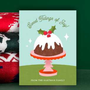 Cute Midcentury Plum Pudding Christmas Cake Retro Holiday Postcard