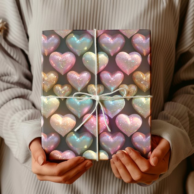 Cute Midnight Blue Chic Colourful Hearts Wrapping Paper (Creator Uploaded)