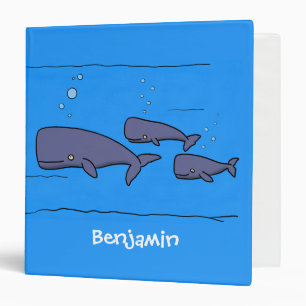 Cute migrating cartoon whales illustration binder