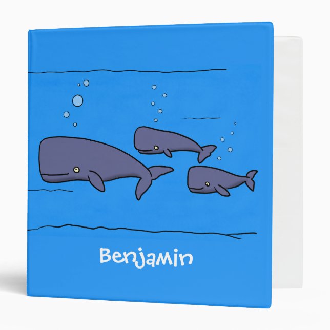 Cute migrating cartoon whales illustration binder (Front/Inside)