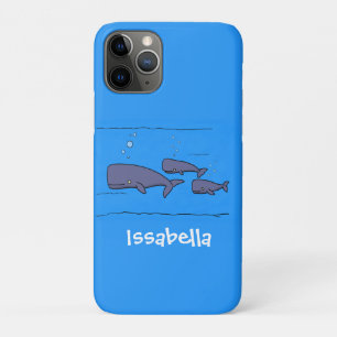Cute migrating cartoon whales illustration iPhone 11 pro case