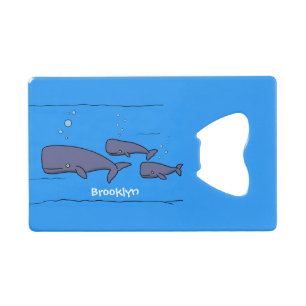 Cute migrating cartoon whales illustration credit card bottle opener