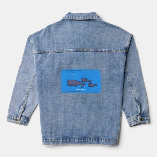 Cute migrating cartoon whales illustration denim jacket