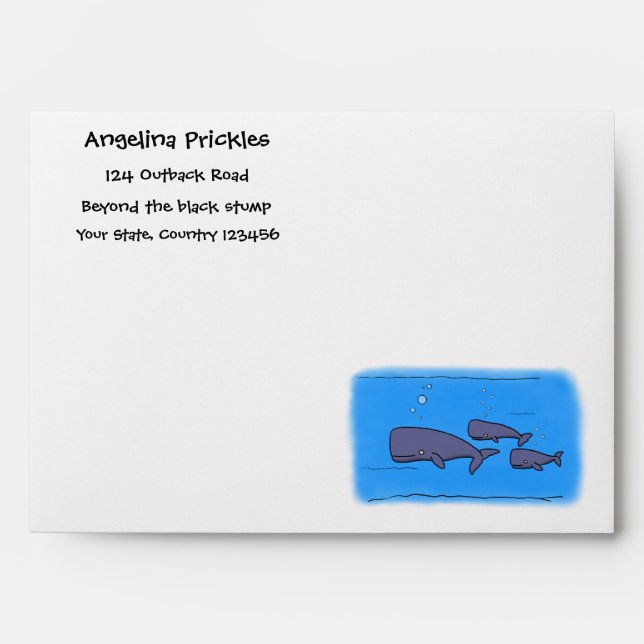 Cute migrating cartoon whales illustration envelope (Front)