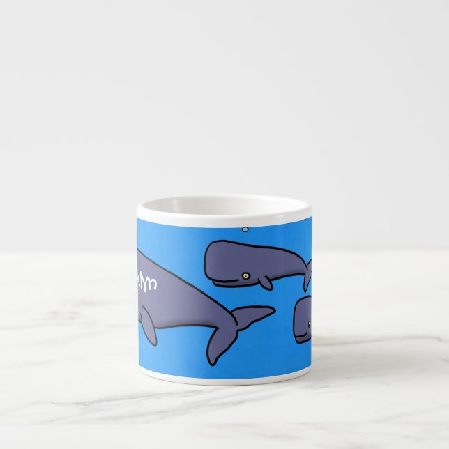 Cute migrating cartoon whales illustration espresso cup (Front)
