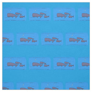 Cute migrating cartoon whales illustration fabric