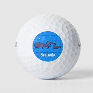 Cute migrating cartoon whales illustration golf balls