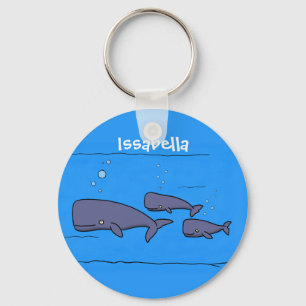 Cute migrating cartoon whales illustration keychain