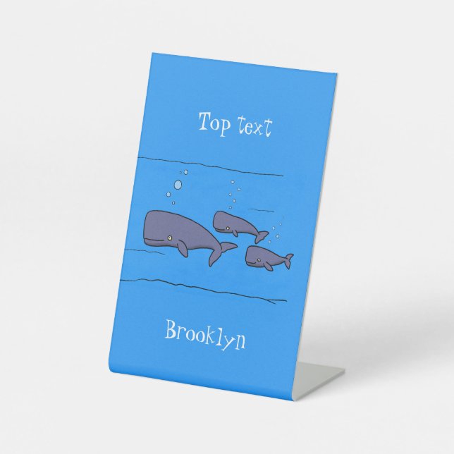 Cute migrating cartoon whales illustration pedestal sign (Front)