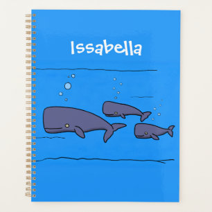 Cute migrating cartoon whales illustration planner