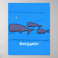 Cute migrating cartoon whales illustration