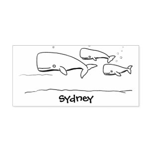 Cute migrating cartoon whales illustration rubber stamp