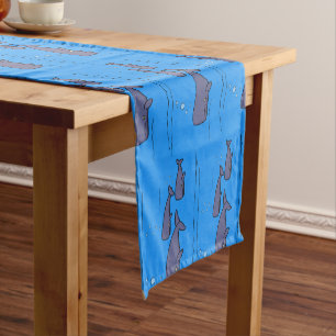Cute migrating cartoon whales illustration short table runner