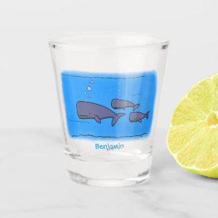 Cute migrating cartoon whales illustration shot glass