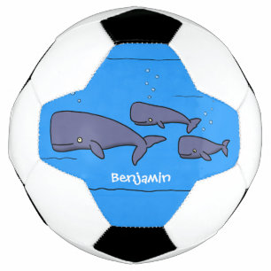 Cute migrating cartoon whales illustration soccer ball