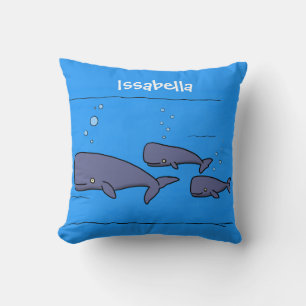 Cute migrating cartoon whales illustration throw pillow