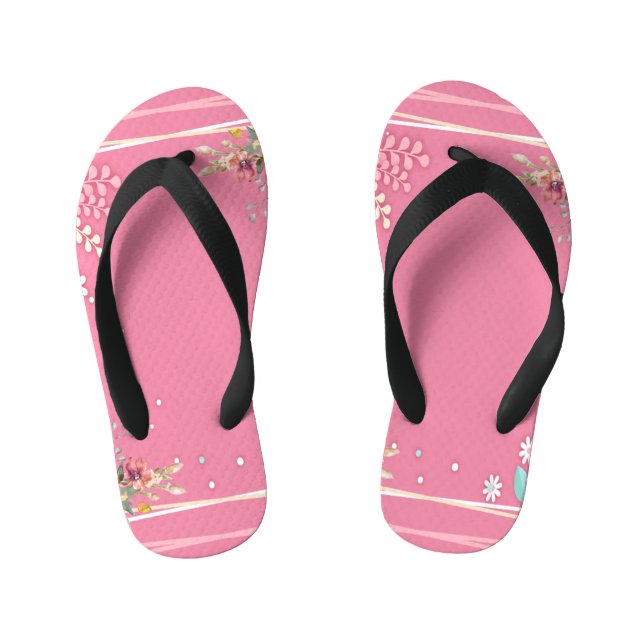Cute Mild Tone Pastel Soft Pink Floral Kid's Flip  Kid's Flip Flops (Footbed)
