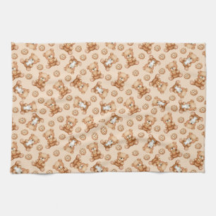 Cute Milk and Cookies Bear Seamless Pattern Kitchen Towel