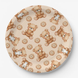 Cute Milk and Cookies Bear Seamless Pattern Paper Plate
