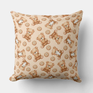 Cute Milk and Cookies Bear Seamless Pattern Throw Pillow
