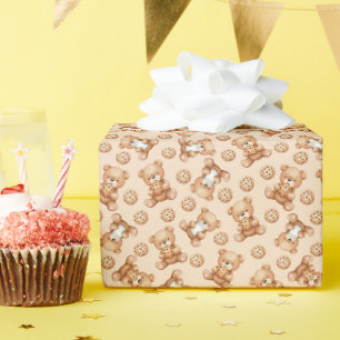 Cute Milk and Cookies Bear Seamless Pattern Wrapping Paper