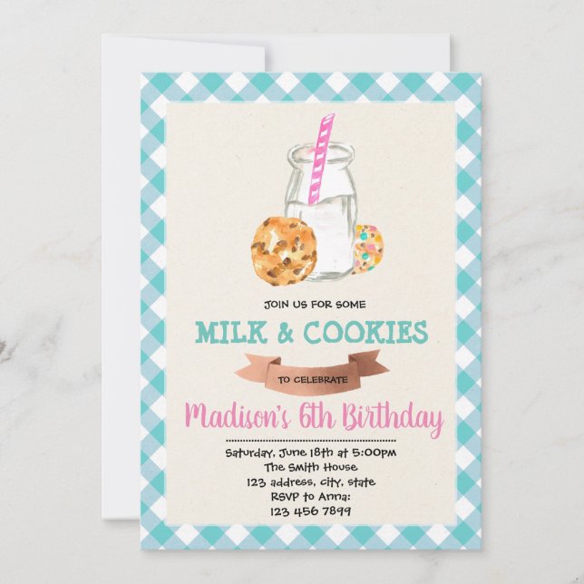 Cute milk and cookies party invitation (Front)