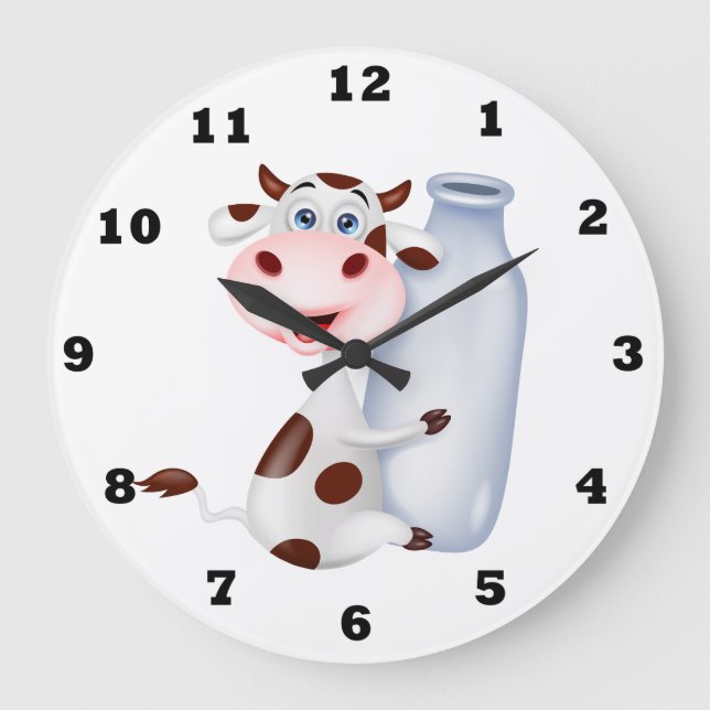 Cute milk cow kitchen decor large clock (Front)