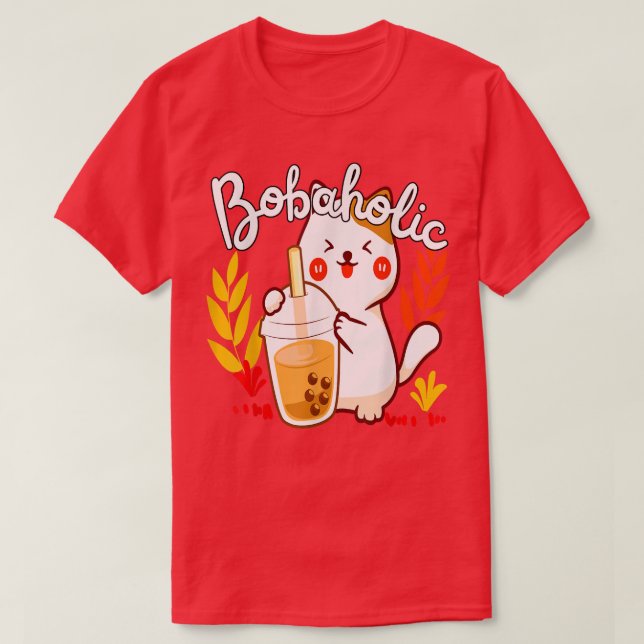 Cute Milk Tea Cat Boba Kitty Bubble Tea Lover Funn T-Shirt (Design Front)