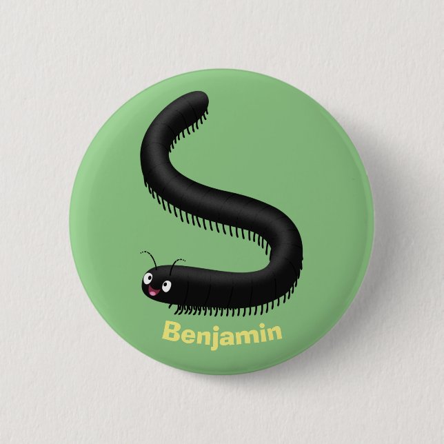Cute millipede cartoon illustration 2 inch round button (Front)