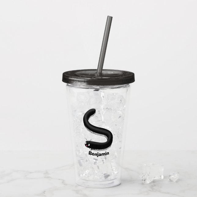 Cute millipede cartoon illustration acrylic tumbler (Back Ice)