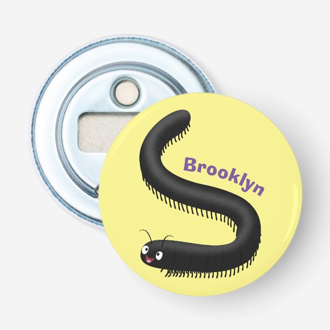 Cute millipede cartoon illustration bottle opener (Front)