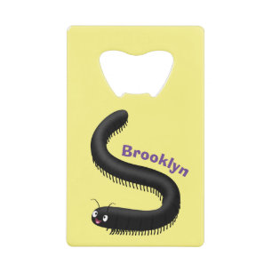 Cute millipede cartoon illustration credit card bottle opener